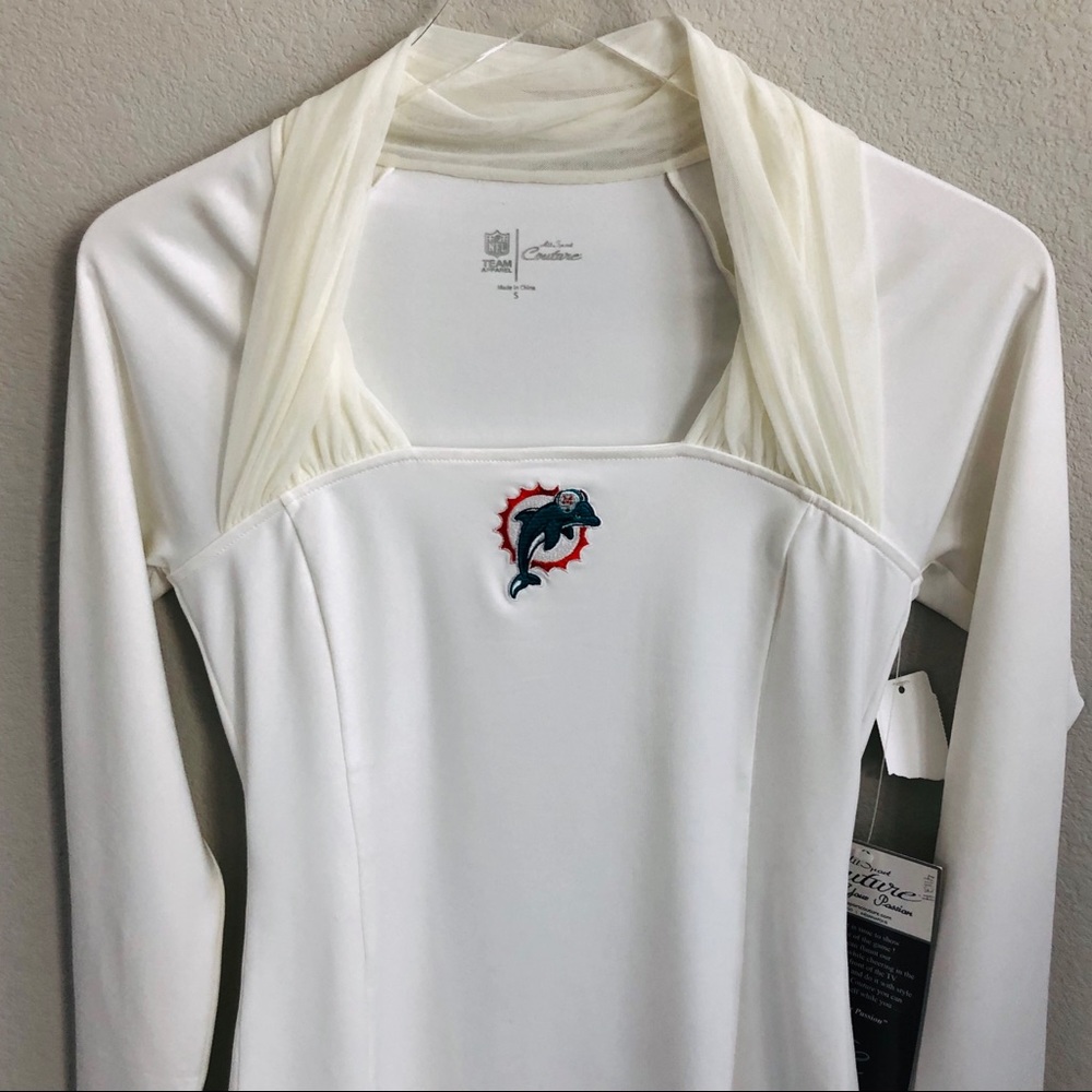 Miami Dolphins Illusion Halter Top Small Ivory Team NFL All Sport Long Sleeve